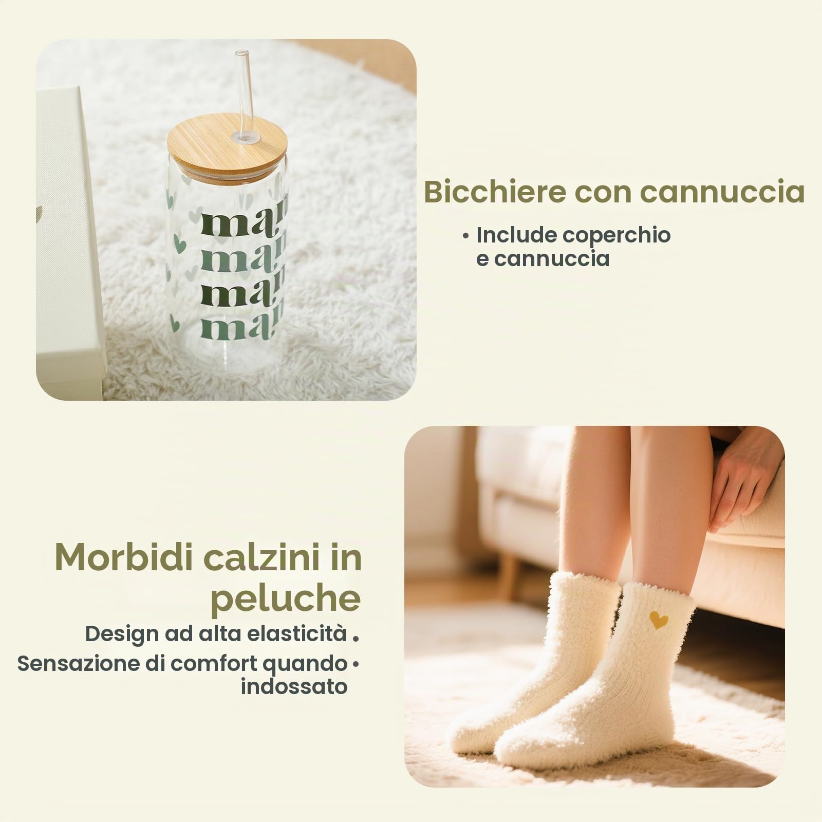 WOODEN TEETHER Set Regalo di 7 Pezzi per Mamma e Bambino, Regalo per Neonato Ragazza Ragazzo con Carta per Mamma, Sonaglio per Bambini, Becco, Calzini, Biglietto di Auguri, Regalo per Neonati per Baby