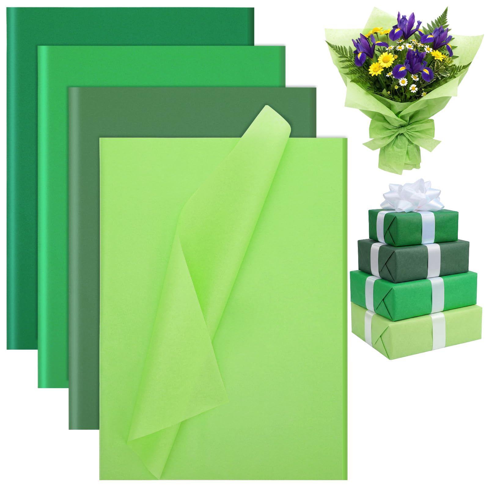 woric 160 Sheets Green Tissue Paper for Gift Bags 4 Assorted Green