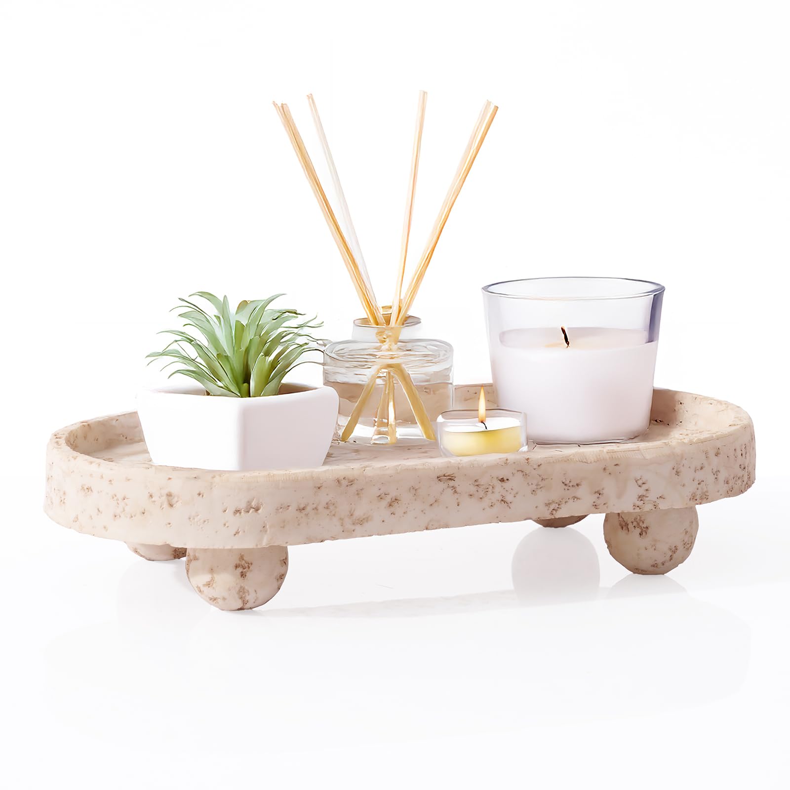 DN DECONATION Plateau décoratif en résine avec pieds, plateau de table basse à 4 pieds, plateau de courtoisie pour parfum, bijoux, salle de bain, savon, cuisine, comptoir, commode, ovale, 24,2 x 5 cm