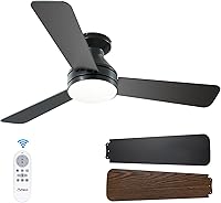 Amico 42 Inch Low Profile Ceiling Fan with Lights & Remote, Quiet Reversible Flush Mount, Dimmable 3CCT, Black for Bedroom Indoor Outdoor