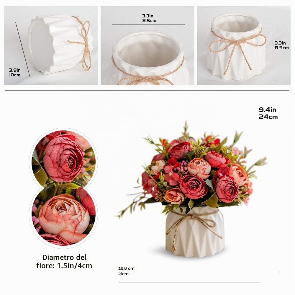 TKAS Fiori Artificiali con Vaso Ceramica, Composizioni Fiori Seta Mazzo Piante Finte da Interno Esterno, Fiori Finti Bouquet Fiori Secchi per Decorazioni Tavolo Casa Ufficio Matrimoni (Red Bud)