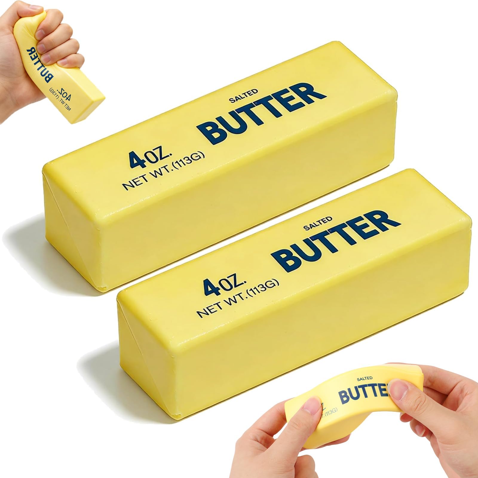 2 Yellow Butter Squeeze Toy – Soft, squeezable stress relief toys perfect for stress relief, party favor bag fillers, classroom rewards and fun desk accessories for kids and adults(b