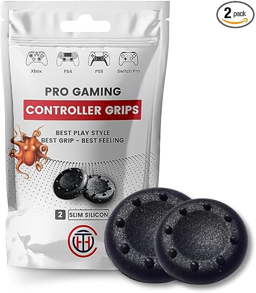 Silicone Thumb Grips for Nintendo Switch, PS2, PS3, PS4, PS5, Xbox 360 & Xbox One Controller (Black)