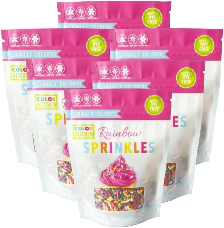 Color Kitchen Natural Rainbow Sprinkles Ingredients Baking Cake Decorations, Ice Cream, Cookie, Artificial Dye-free, Plant-Based Colors, Gluten-Free, Non-GMO, No Hydrogenated Oils, Soy-Free, Kosher, 3 OZ (Pack of 6)