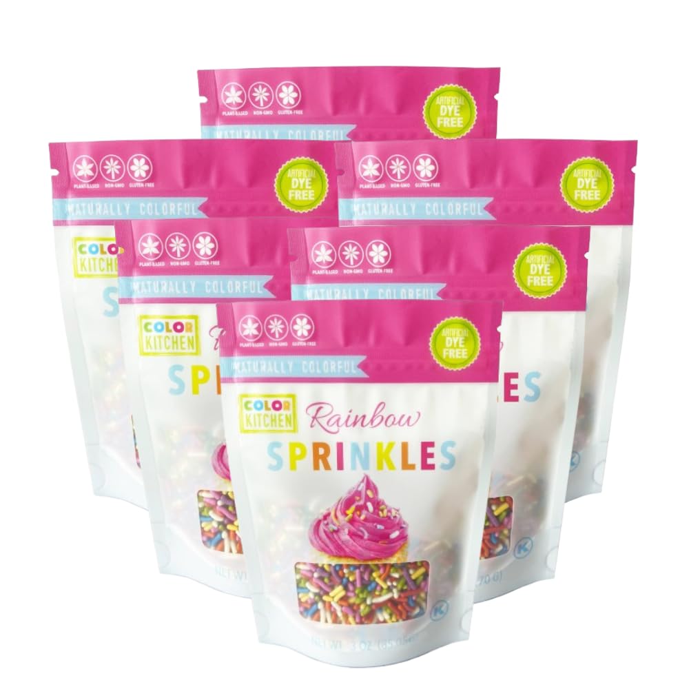 COLOR KITCHENNatural Rainbow Sprinkles Ingredients Baking Cake Decorations, Ice Cream, Cookie, Artificial Dye-free, Plant-Based Colors, Gluten-Free, Non-GMO, No Hydrogenated Oils, Soy-Free, Kosher, 3 OZ (Pack of 6)