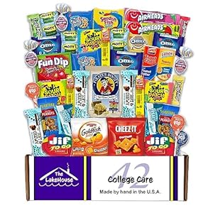 College Care Package Snack Box – 42 Count – Snack Packs for Boys Girls Men Women Students Soldiers – Camp Care Packages for College Students – Gift Basket – Snack Boxes from The LakeHouse