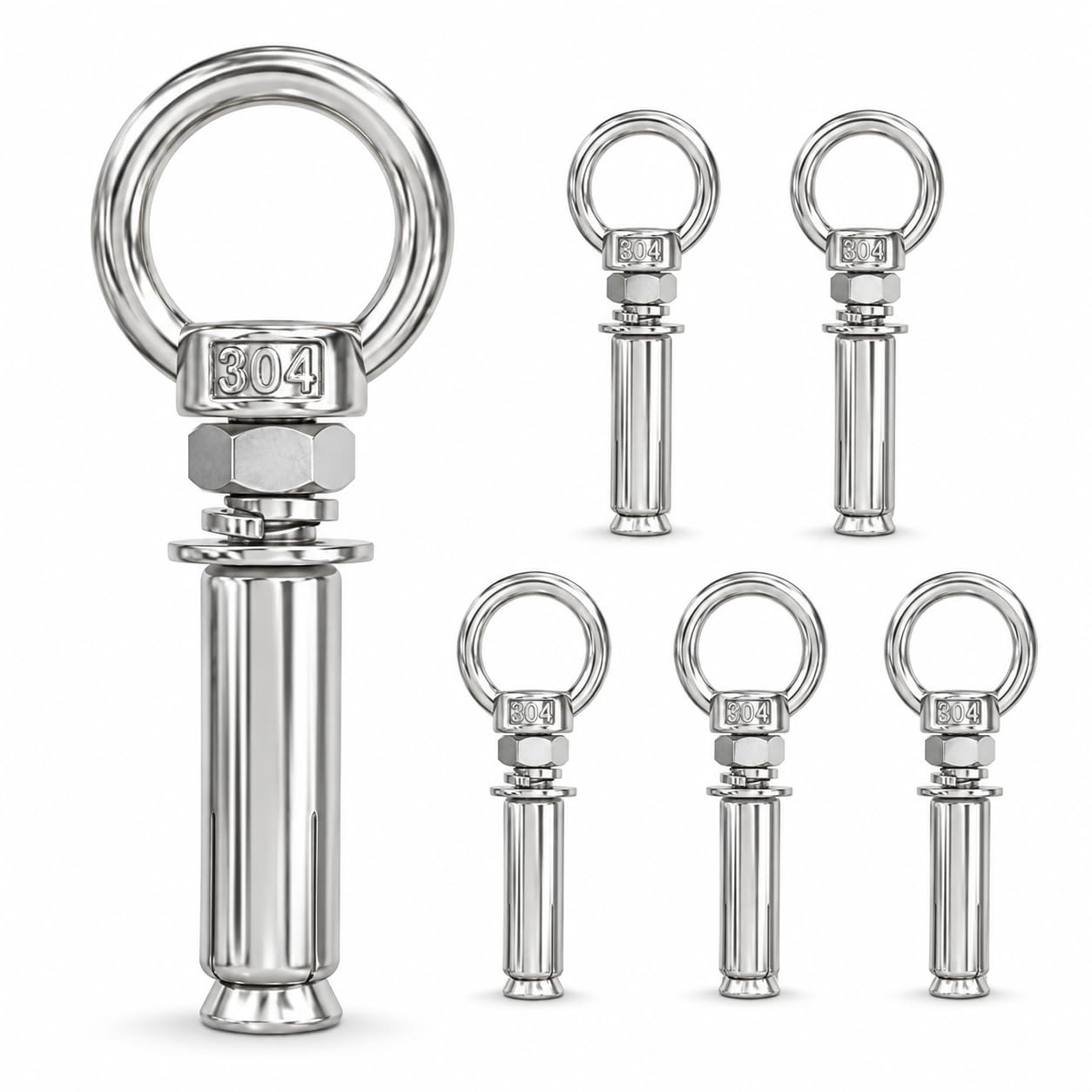 FortWeal Concrete Ring Bolt, M8 x 120mm 6 Pack 304 Stainless Steel Expansion Eye Anchor with Shoulder Fixing for Ceiling Concrete Brick Wall Canopy and Masonry Buildings Rigging Installation Silver