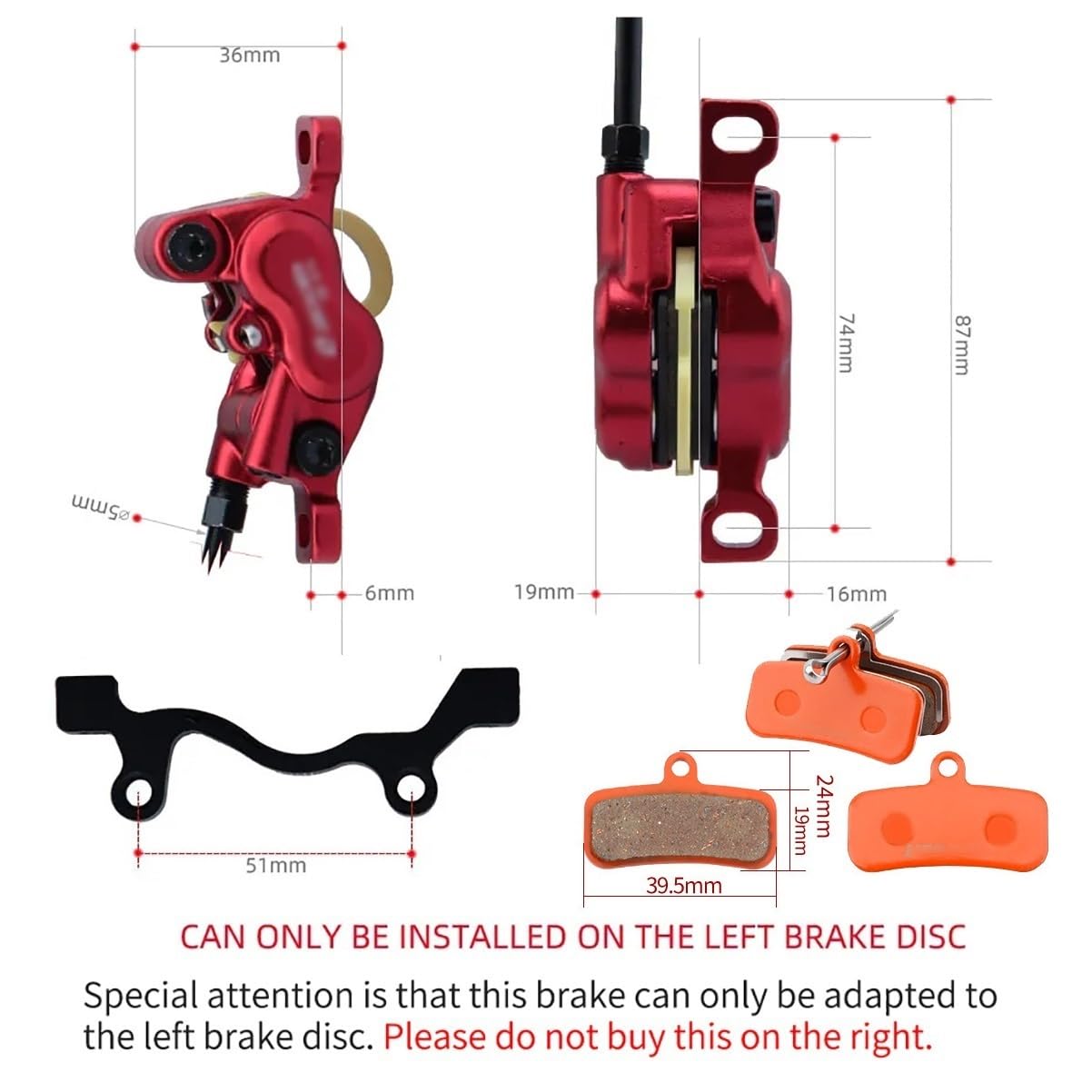 Set Freni A Disco Idraulici per E-Bike A 2 Pin E 4 Pistoncini con Rotori da 203mm Kit Freni per Mountain Bike Include Pastiglie Freno E Adattatore Anteriore/Posteriore 2300mm(Red-203mm)