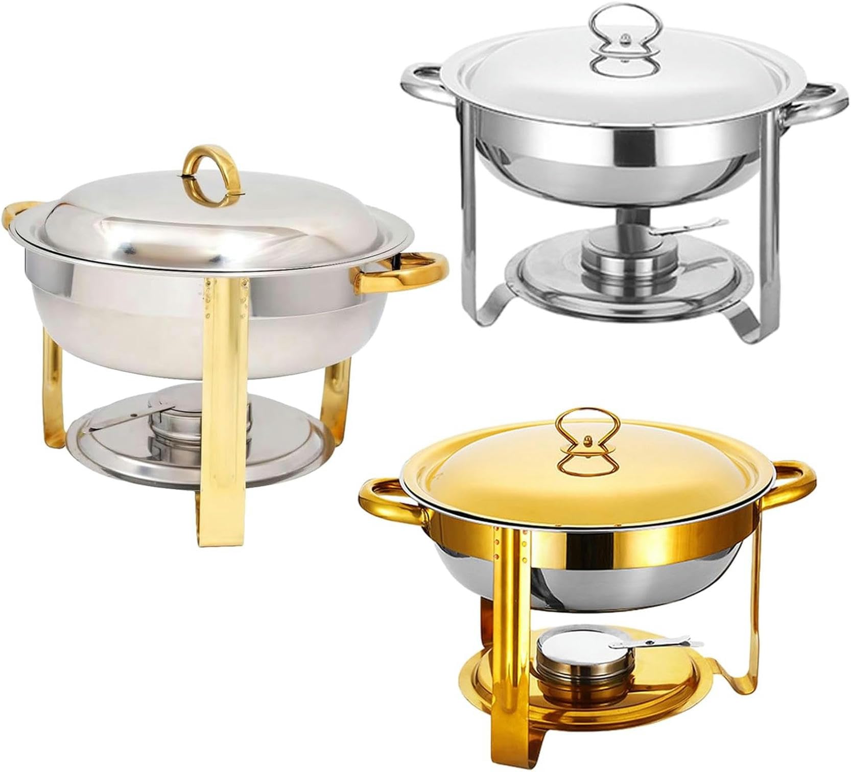 Chafing Dish Buffet Set The Heater with Round 4.5 Litre Water Container and a Covered Food Container is Durable and Easy to Clean for Food/Parties/Weddings/Banquets, Gold + Metal