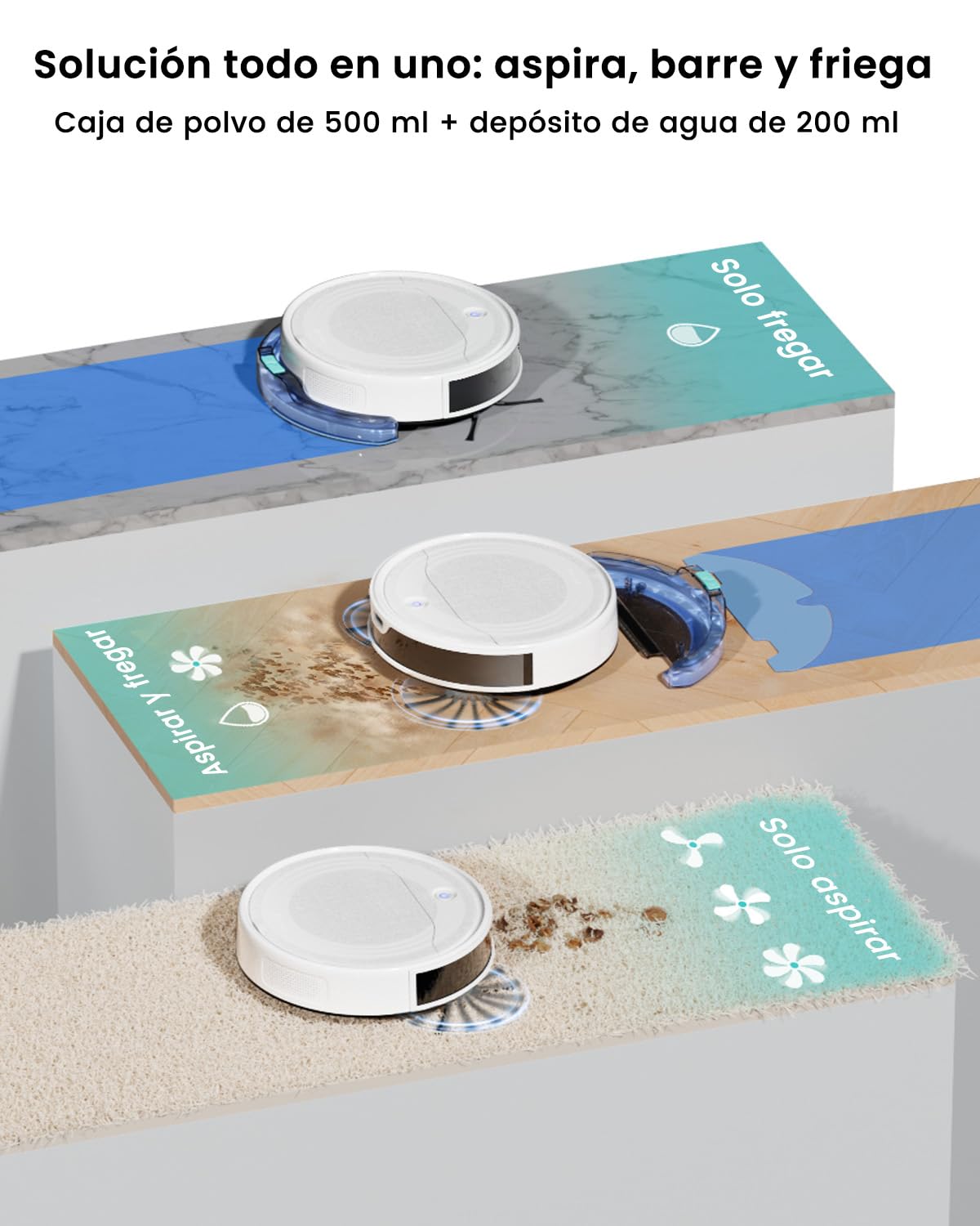 Lefant M310 Ultra 3 en 1 Robot Aspirador y Fregasuelos con Succión de 6000Pa, 170 min, Mapeo Láser ToF, Evasión de Obstáculos PSD de 190°, Reconocimiento de Alfombras, WiFi/App/Alexa, Blanco