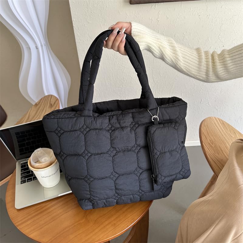 Fiorky Frauen 2pcs Puffer Tote Bag Winter Umhängetasche mit Münze Tasche Reißverschluss Hobo Bag