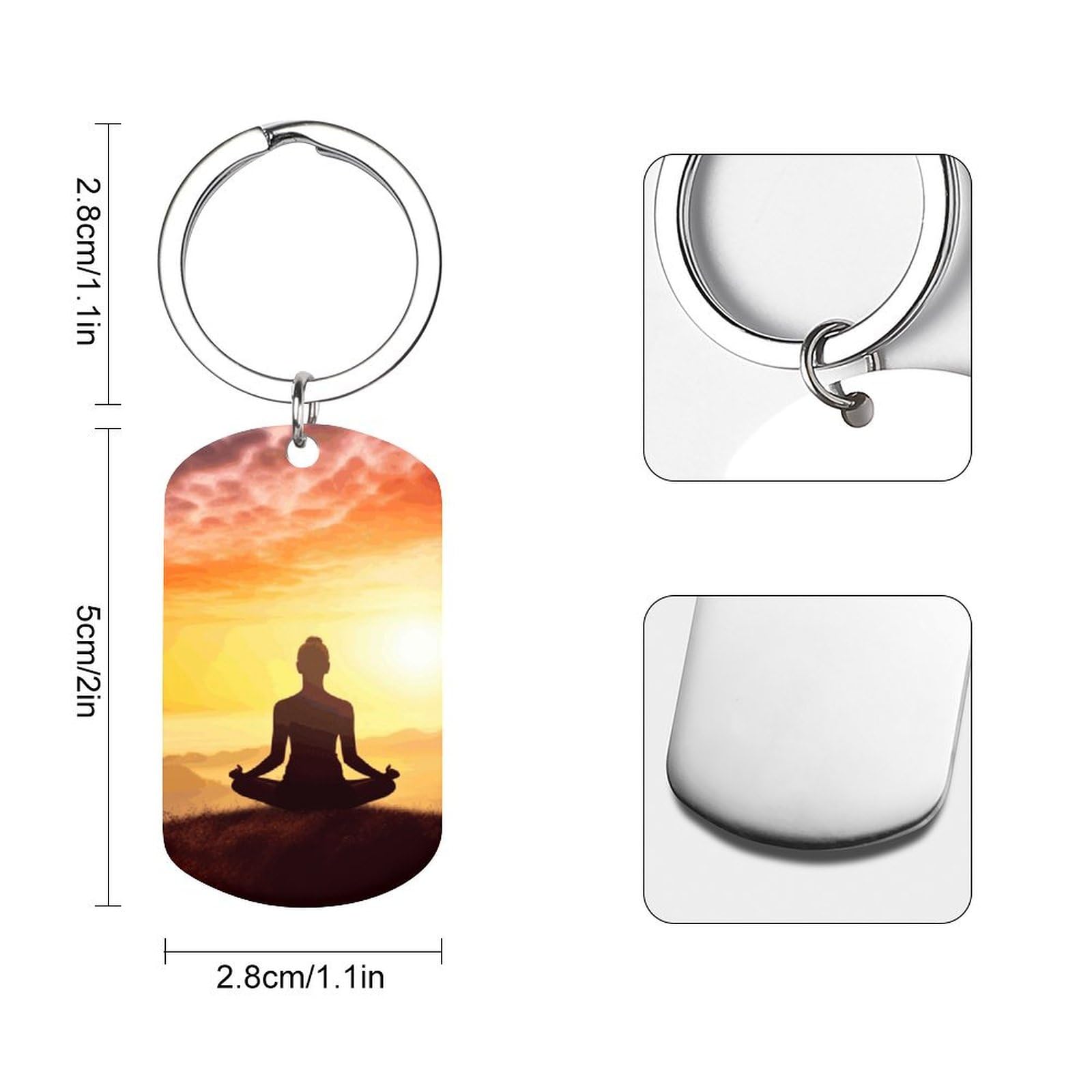 STVNKML Yoga Meditation Stainless Steel Cards Keychains Double Side Personalized Keychain with Picture Keychain Clip Key Ring Small Carabiner Keychain Gifts for Men Women