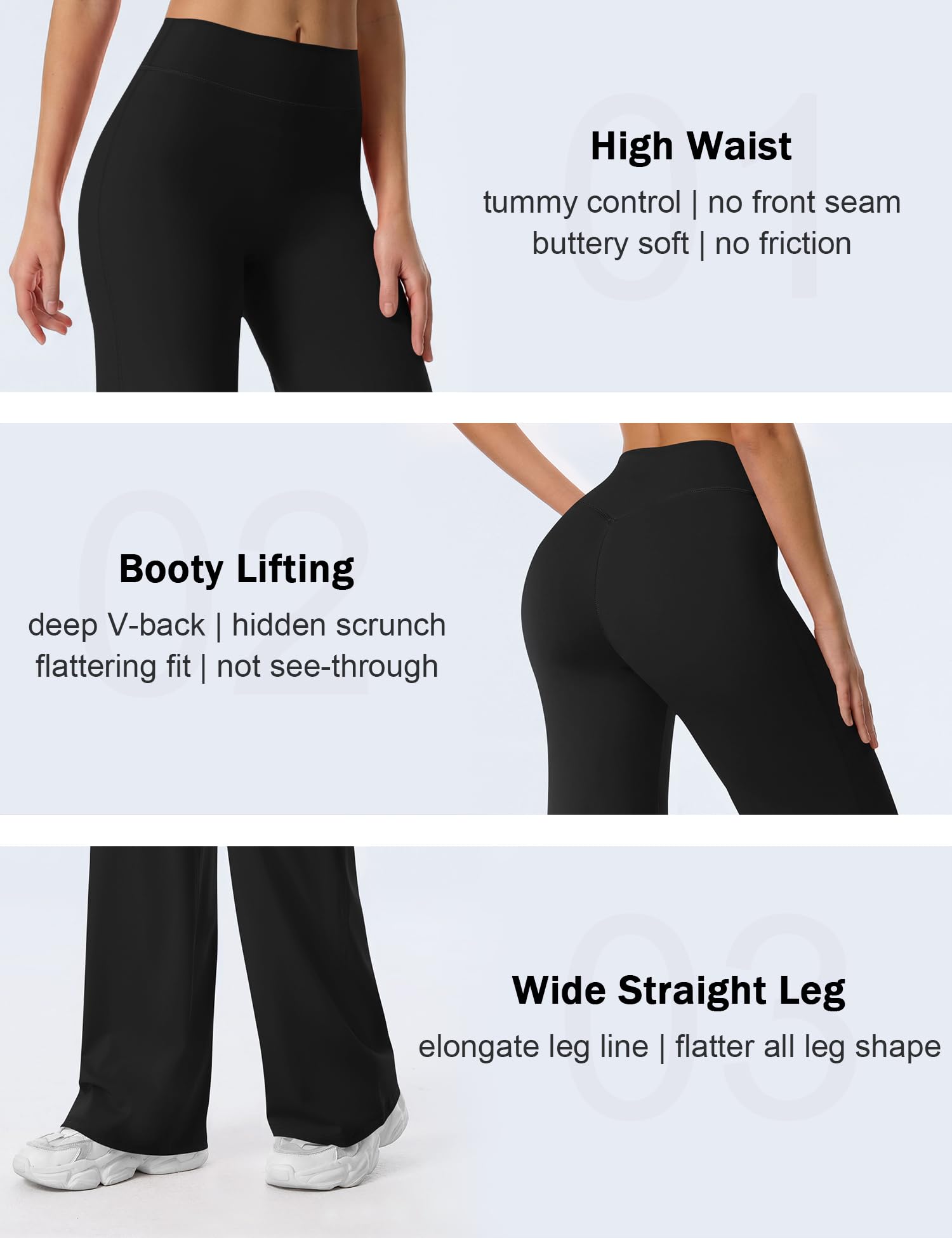 Rapbin Pantalones de yoga para mujer, sin costura frontal, cintura alta, pierna ancha, holgados, elásticos, rectos, informales, para gimnasio y descanso
