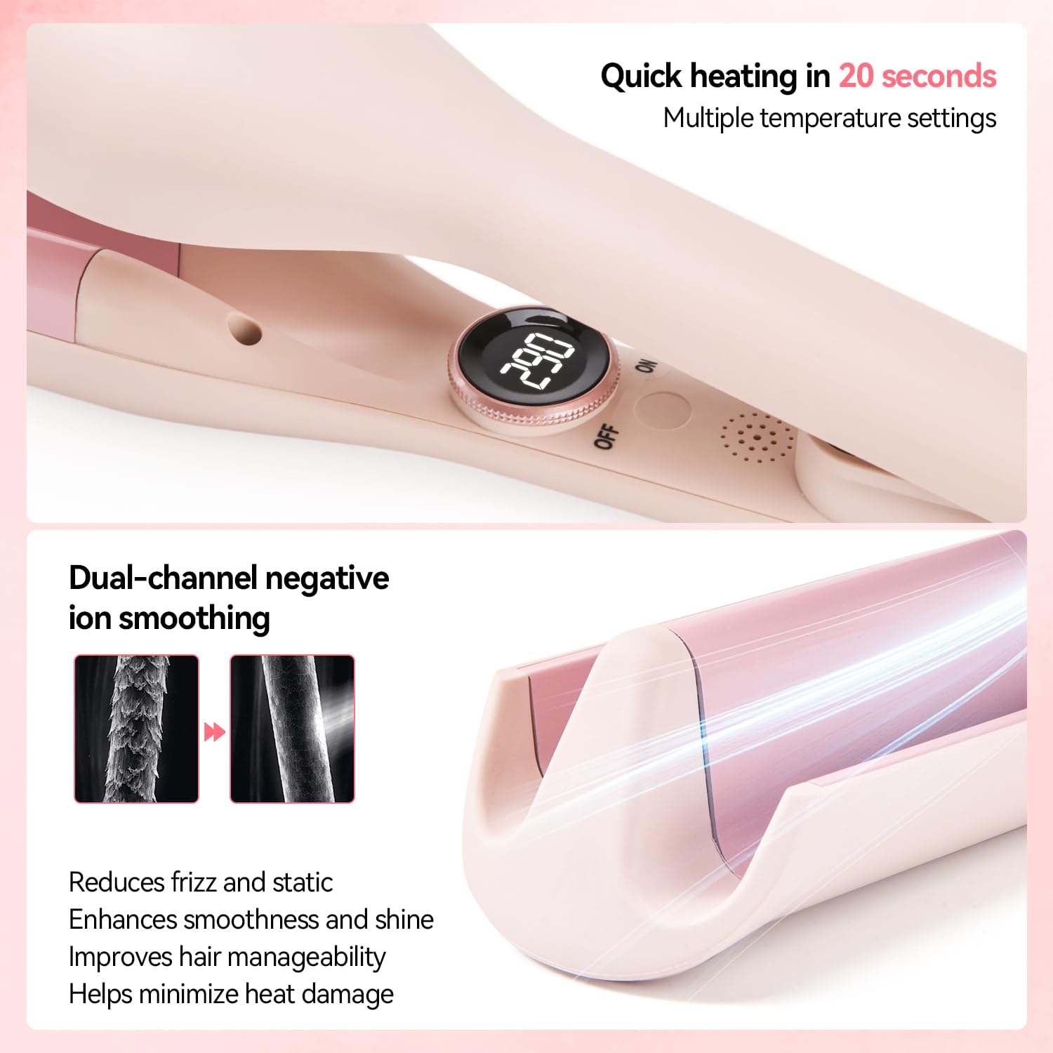 Lockenstab-Haar-Crimper Waver, 3,17 cm, Haarglätter für Damen, Crimpwerkzeug, ionischer Strand-Waver Haar-Crimper mit Keramik, 3 Fassen, Rosa