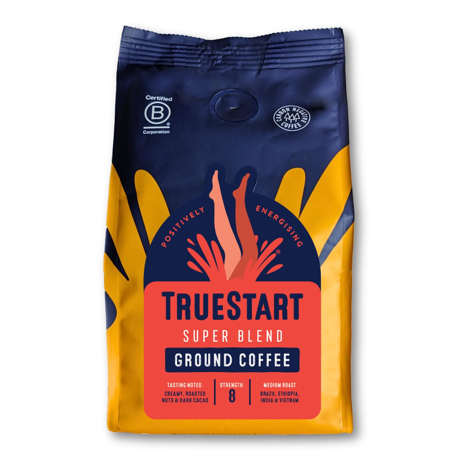 TRUESTARTGround Coffee 200g, Super Blend - Strong Ground Coffee for Cafetiere, V60 & Aeropress, Mycotoxin-Free & Rich in Antioxidants, Freshly Hand Roasted Speciality Grade, Medium Roast