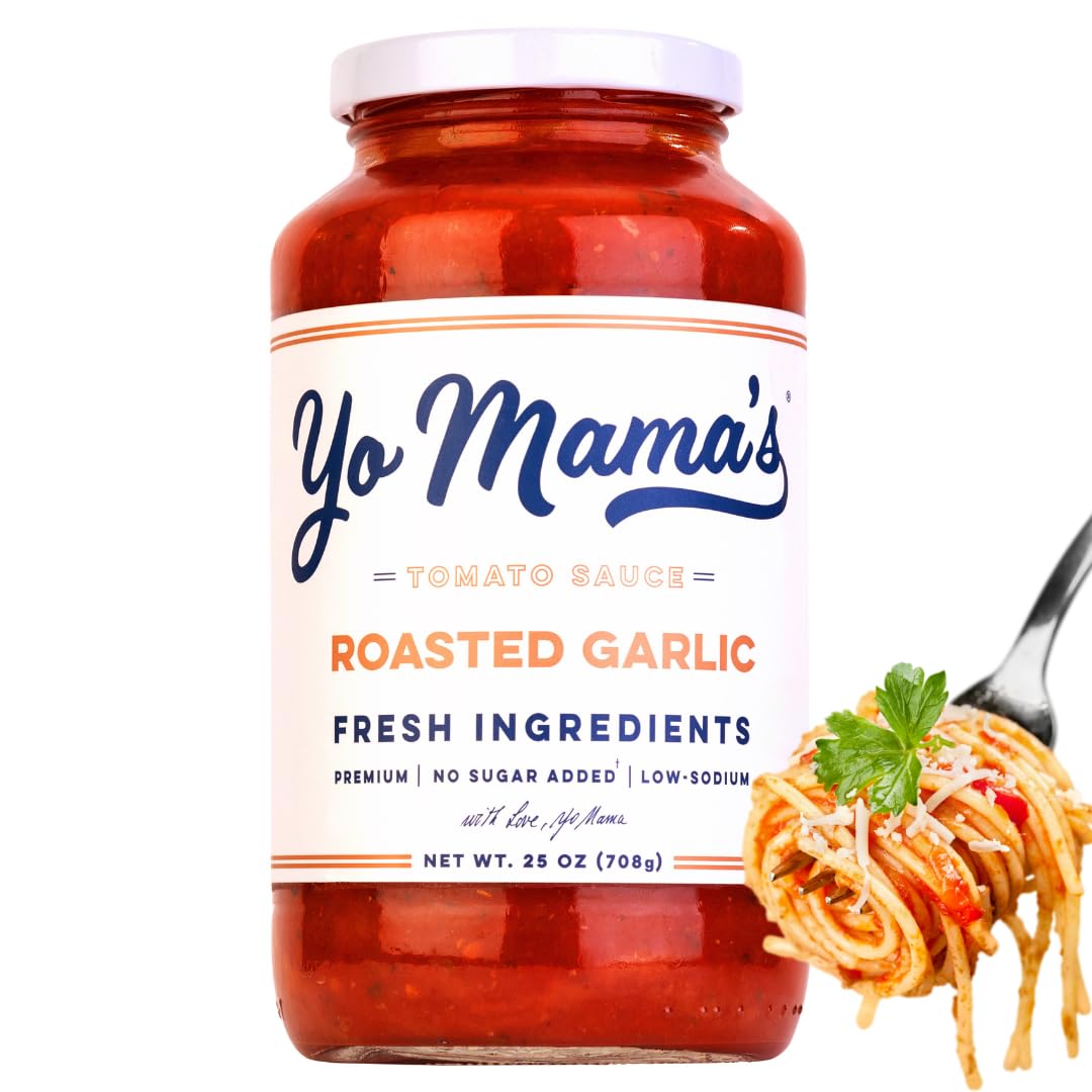 Yo Mama's Foods Keto Roasted Garlic Pasta Sauce - Pack of (1) - No Sugar Added, Low Carb, Low Sodium, Vegan+Gluten Free, Paleo Friendly, and Made with Fresh Non-GMO Tomatoes!