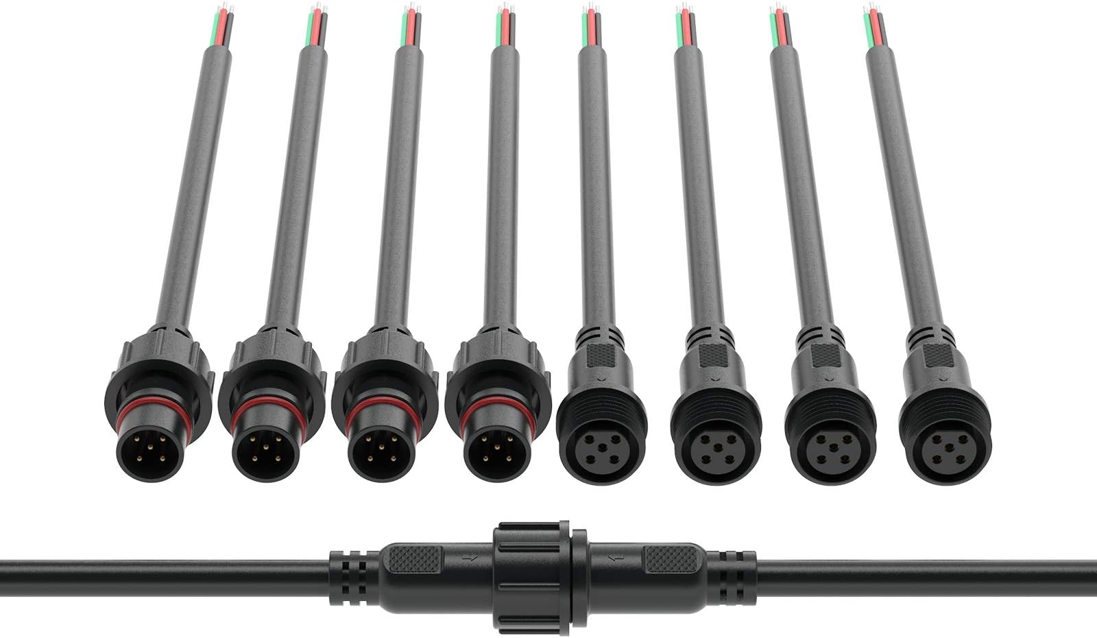 5 Pin Electrical Connector 22AWG IP65 Male Female Connector 7.87in/20cm Extension Cable for Car,Truck,Boat,Indoor/Outdoor LED Strip Lights/String 22mm Nut Big Size 5 Pairs