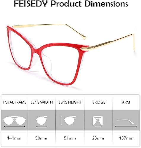 Miniatura 38 de FEISEDY Gafas de ojo de gato de gran tamaño Marco de bloqueo de luz azul gafas para mujeres B2589 005 Leopardo,001 negro,002 Rojo,003 rosa,004