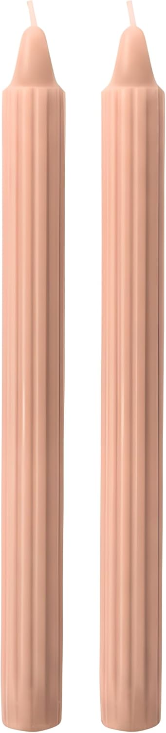 Set of 8 Doric Decorative Fluted Candles, Peach Colour - Duration 8 Hours - Diameter 2.2 cm, Height 25 cm