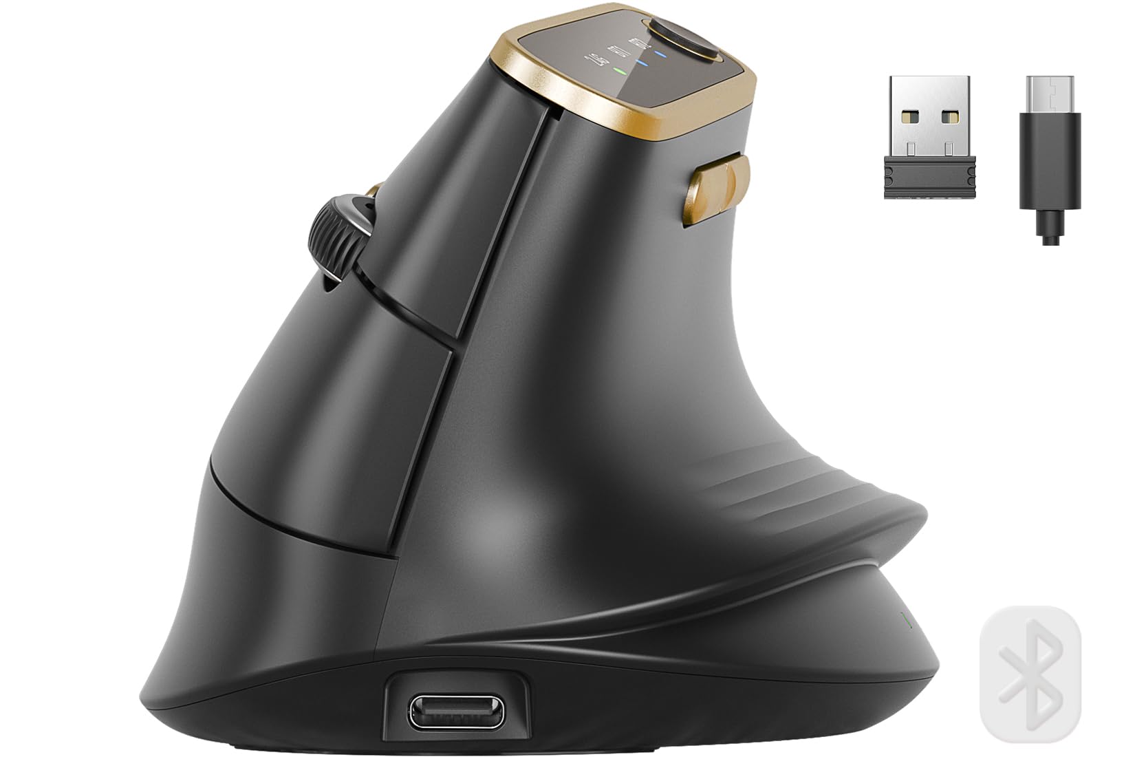SABLUTE MAM4 Ergonomic Vertical Mouse for M/L Hands, 8K DPI, Ultra-Fast Scrolling, 6 Programmable Buttons, Tri-Mode Wireless Rechargeable Mouse, 800mAh Built-in Battery, for PC/Mac/Laptop, Black