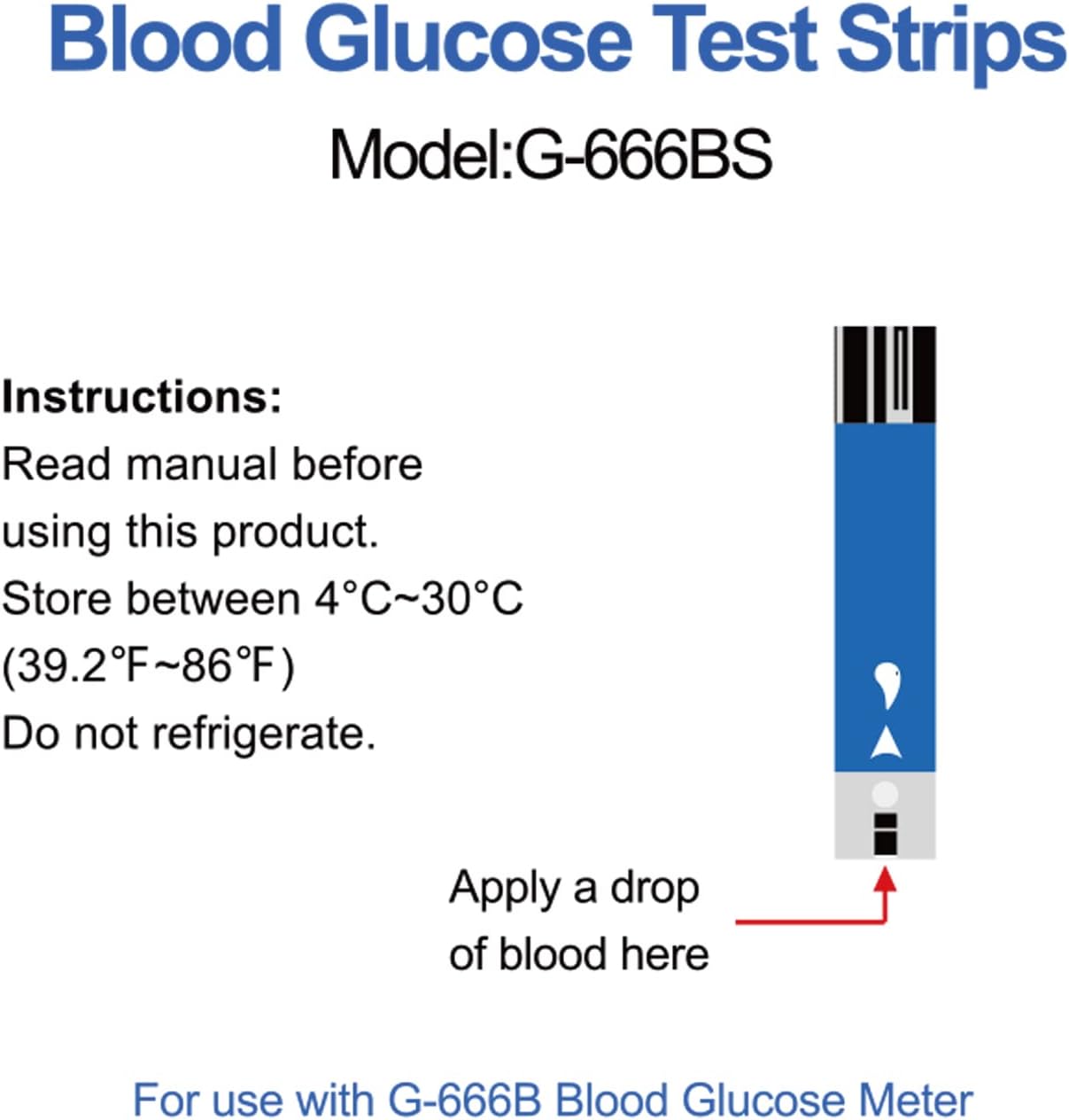 IKZA G-666BS Blood Glucose Test Strips, Include 100 Diabetes Blood Test Strips and 100 Lancets Compatible G-666B, Pain Reduction Design, Glucometer Accessories, Glucose Meter Test Strips for Home Use