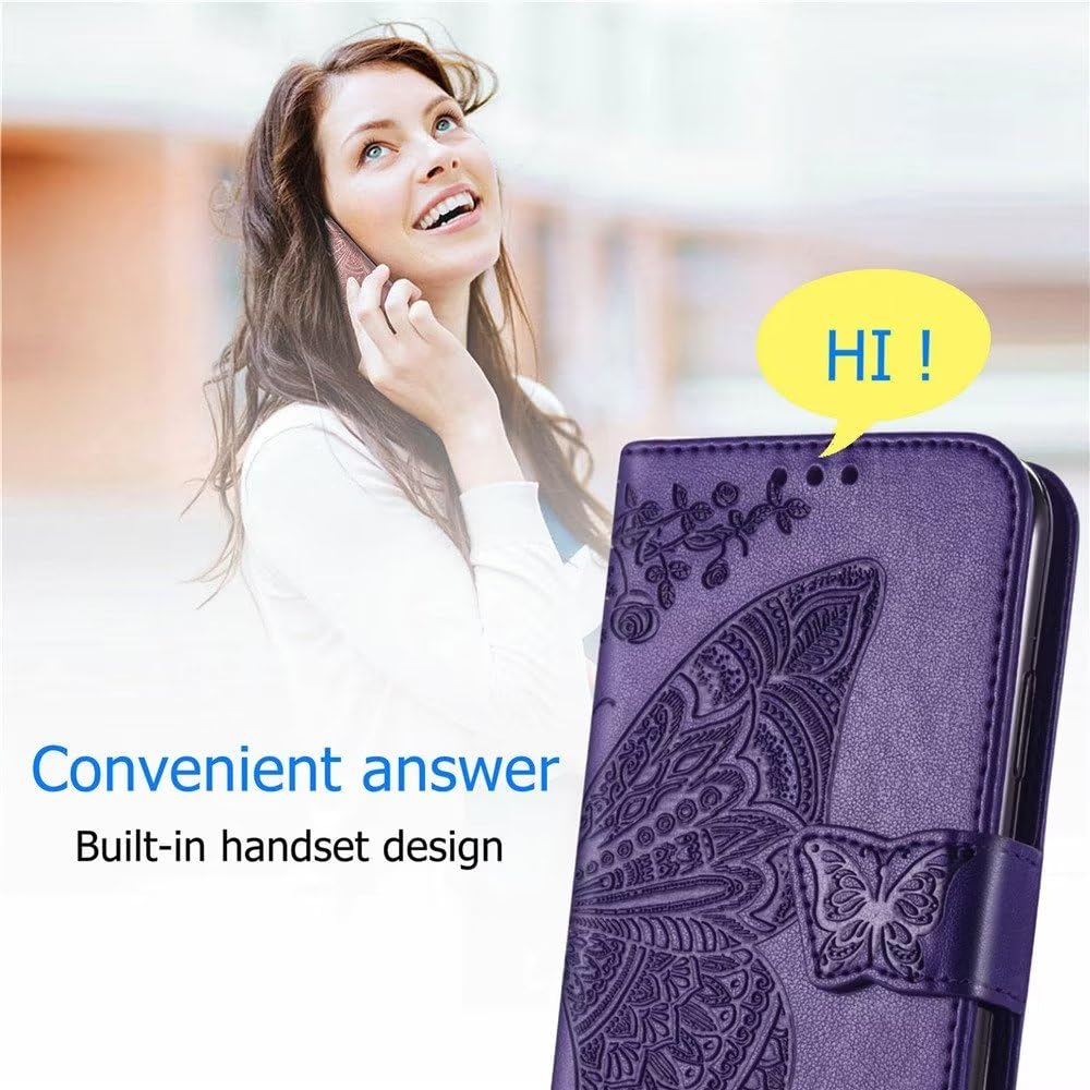 RonRun per Cover Xiaomi Redmi Note 12 Pro+ con Supporto Stand e Slot Porta Carte Portafoglio Magnetica Pelle PU Disegni Rilievo 3d di Farfalla Case