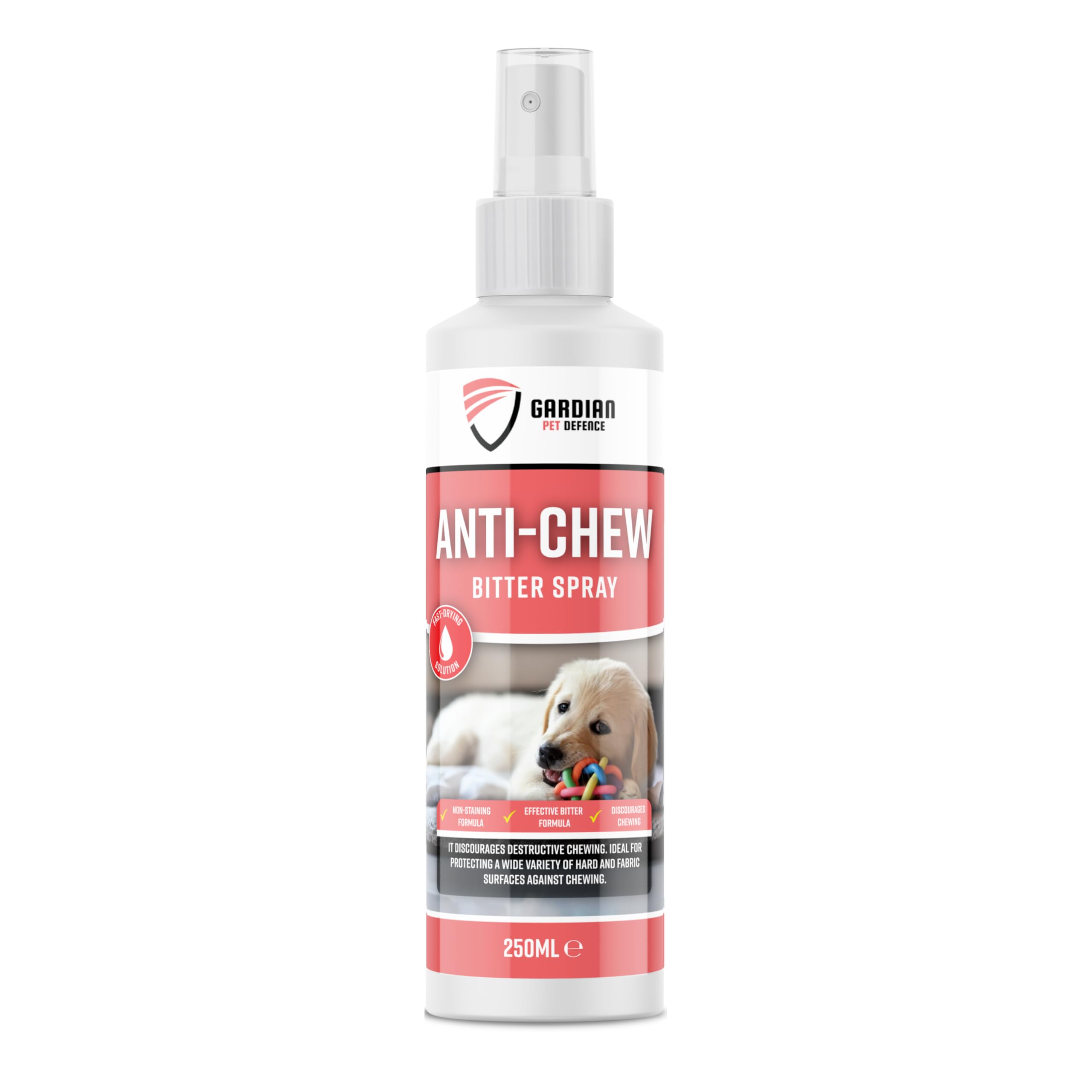Gardian Spray anti masticazione per cani, formula amara, deterrente e repellente per cani, blocca mobili, corde e zampe, aiuto per l'addestramento dei cuccioli, 250 ml