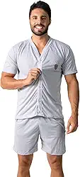 Pijama Manga Curta Aberto Com Botão Masculino Conforto