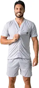 Pijama Manga Curta Aberto Com Botão Masculino Conforto