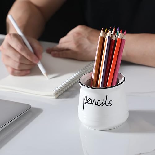 Miniatura 6 de ONTUBE Soporte para lápices de porcelana, soporte de bolígrafos de cerámica (blanco)