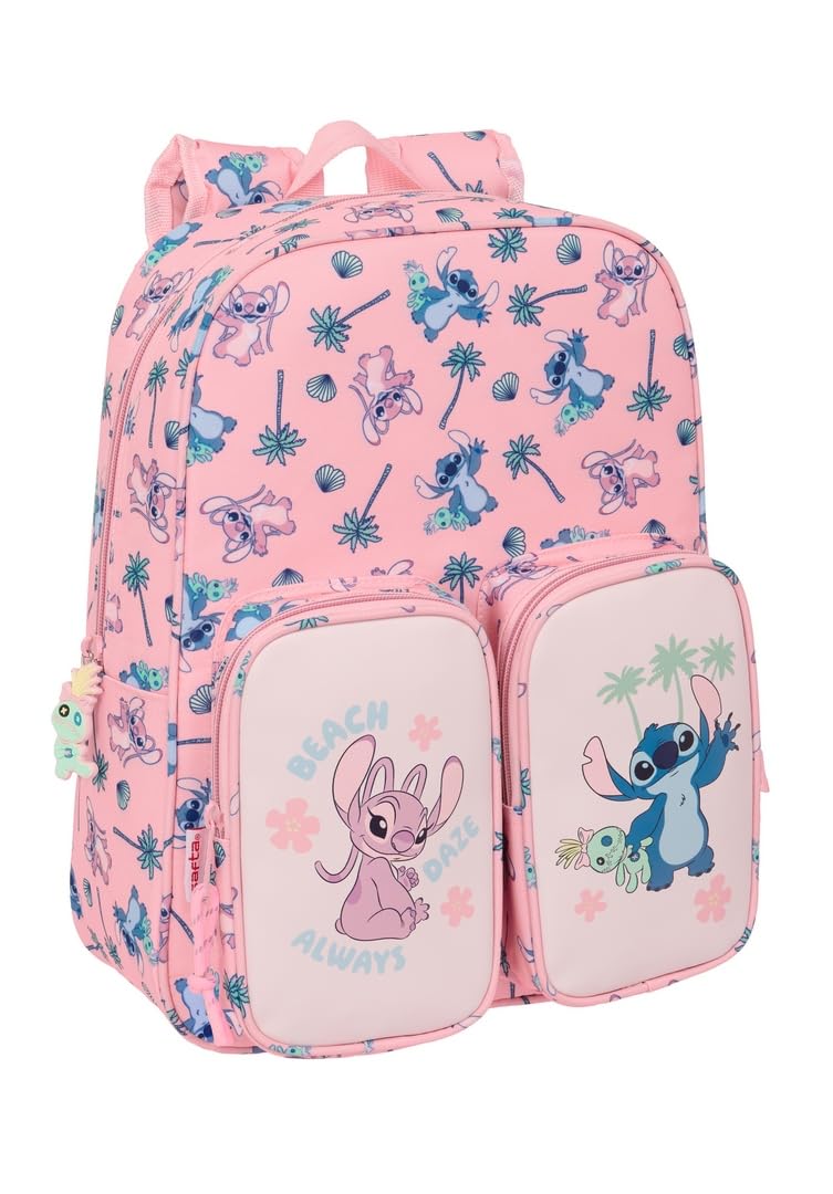 Safta STITCH BEACH - Mochila Infantil, Adaptable a Carro, Fácil Limpieza, Ideal para Niños de Diferentes Edades, Cómoda y Versátil, Calidad y Resistencia, 26x11x34 cm