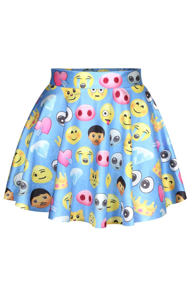 Cfanny Women's Fashion Lady Emoji Print Pleated Skirt