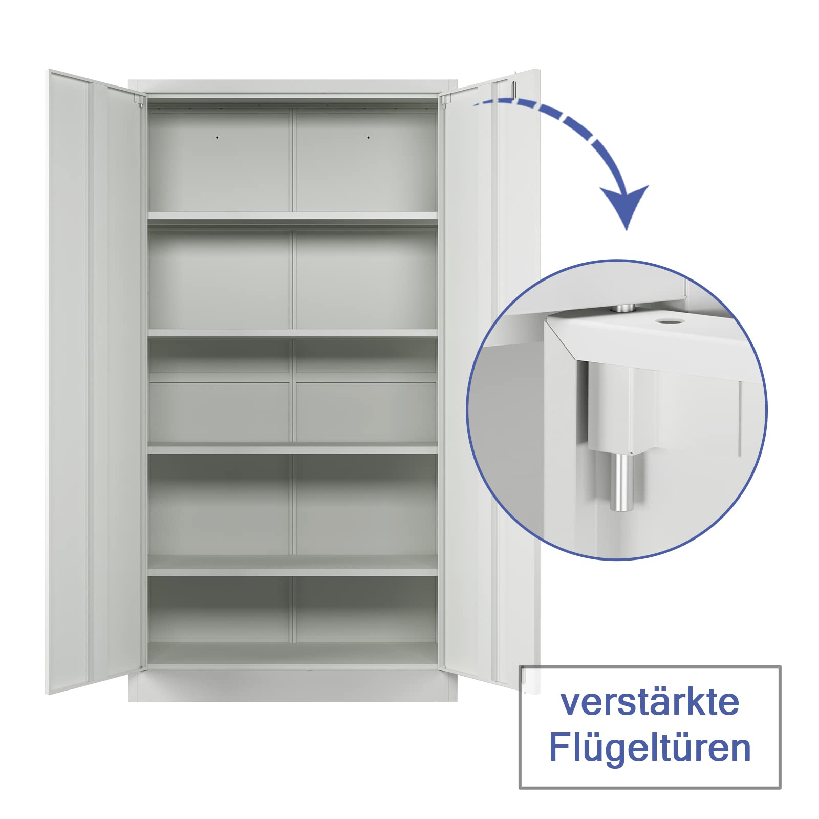 Midori Aktenschrank Metall abschließbar | 140 x 90 x 40 cm | Stahlschrank mit Zylinderschloss, 3 verstellbare Einlegeböden | Büroschrank mit Flügeltüren, pulverbeschichtet | Grau