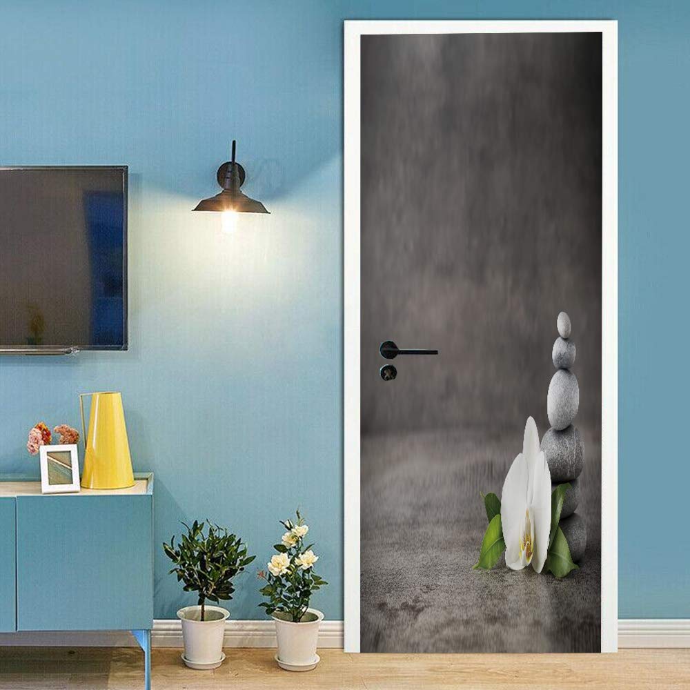 Poster autocollant porte trompe l'oeil zen pour créer une ambiance spa de salle de bain