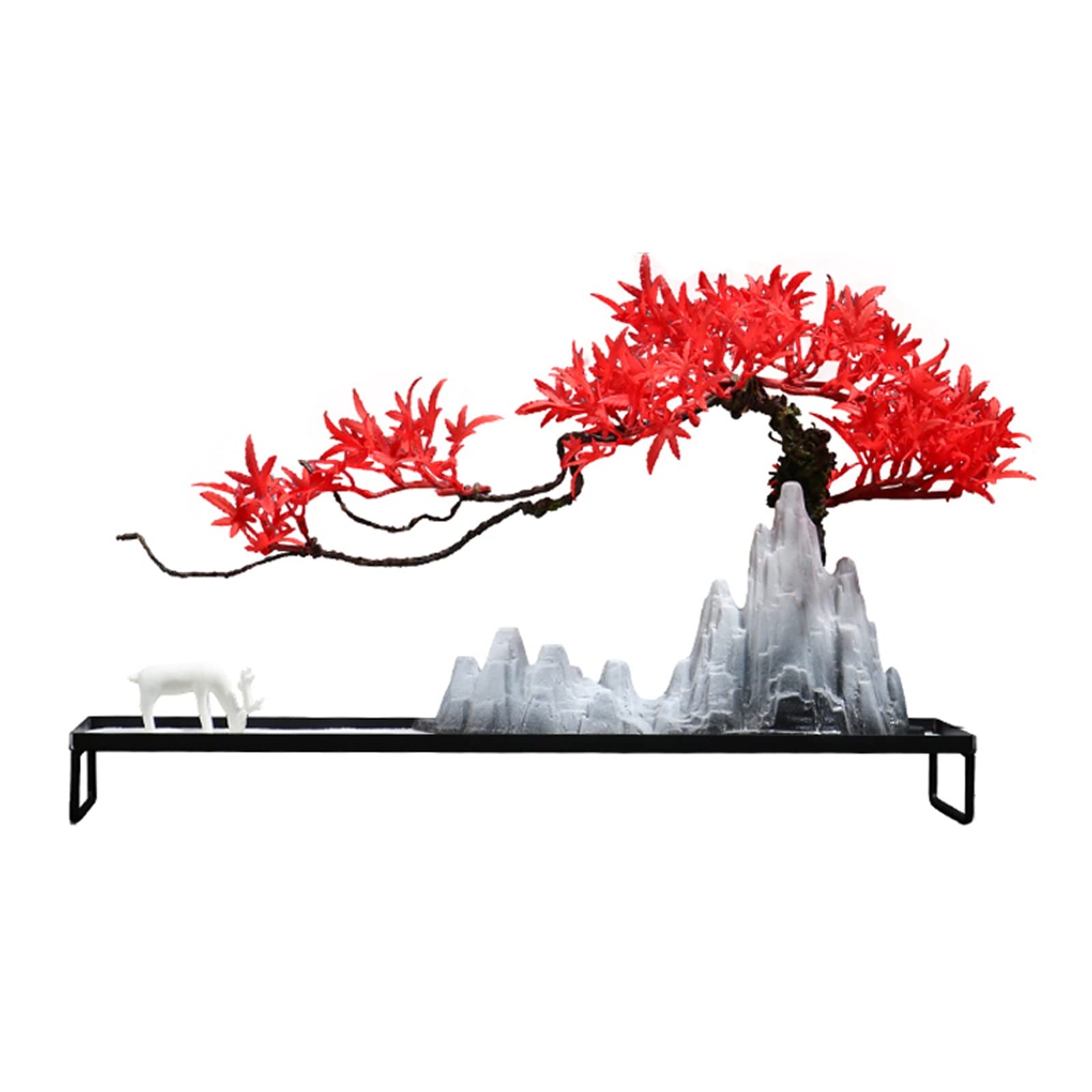 GTHTUHFD Simulation Tree Artificial Bonsai Tree Rockery And White Porcelain Fawn Realistic Fake Plant Decoration Artificial Bonsai With Iron Chassis For Home Office Showcase Indoo,Red