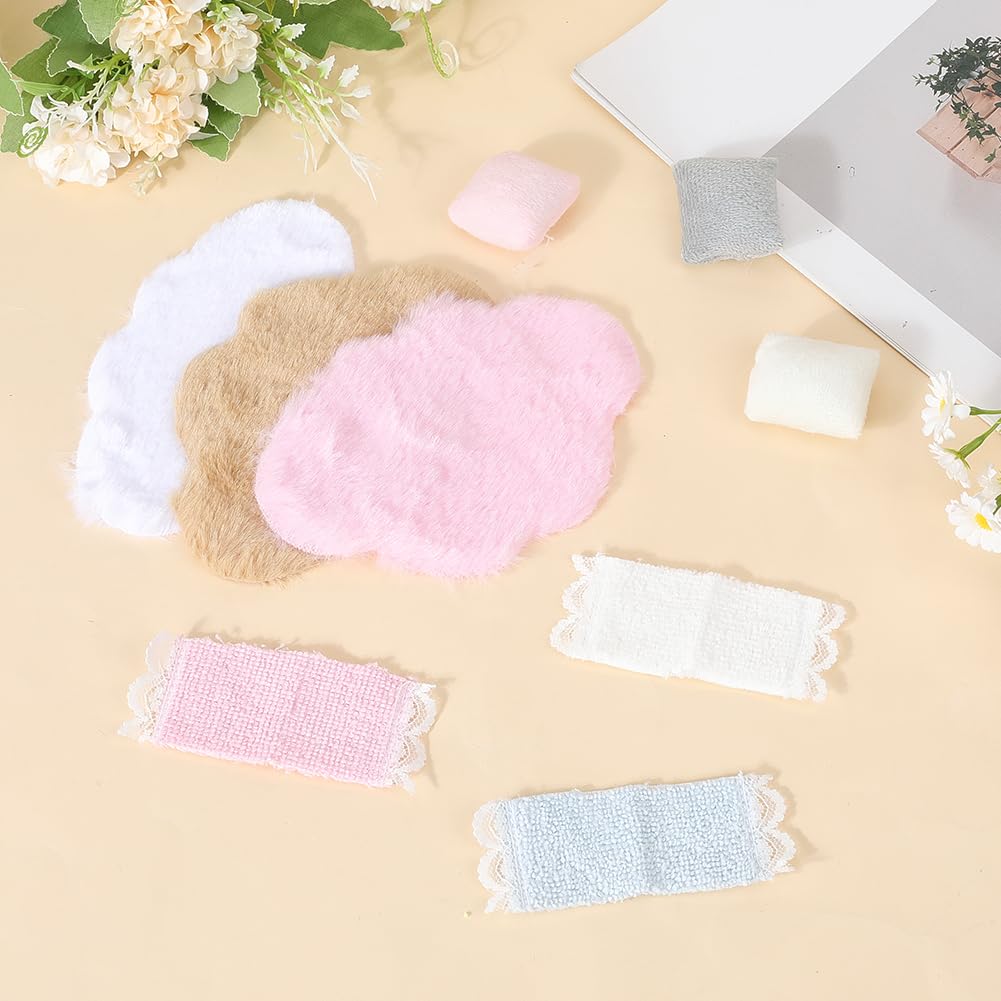 GORGECRAFT 3 Sets Miniature Carpet 3pcs Dollhouse Pillow 3pcs Dollhouse Towels Mini Doll House Decor Polyester Fluffy Miniature Doll House Cloud Rug for Furniture Decoration Bedroom - Image 3