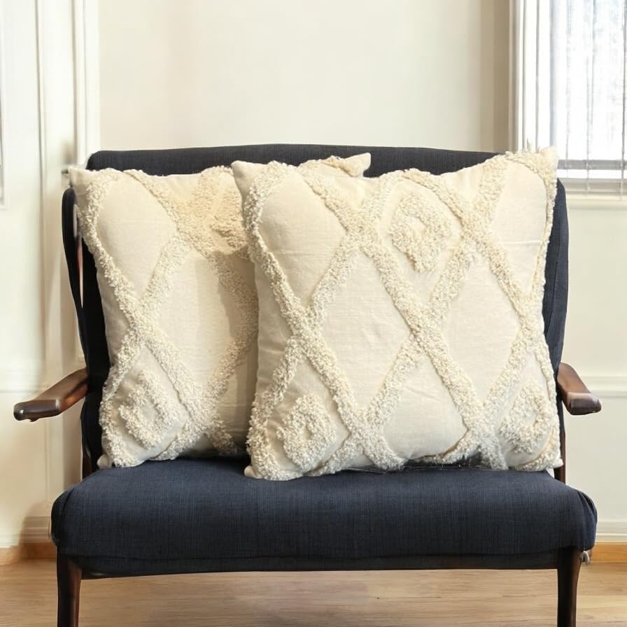 DOLCE CASA Tufted Cushion Cover 18 inch x 18 inch | Bedroom Cushions Set for Bed | Living Room Cushions for Sofa | Pack of 2