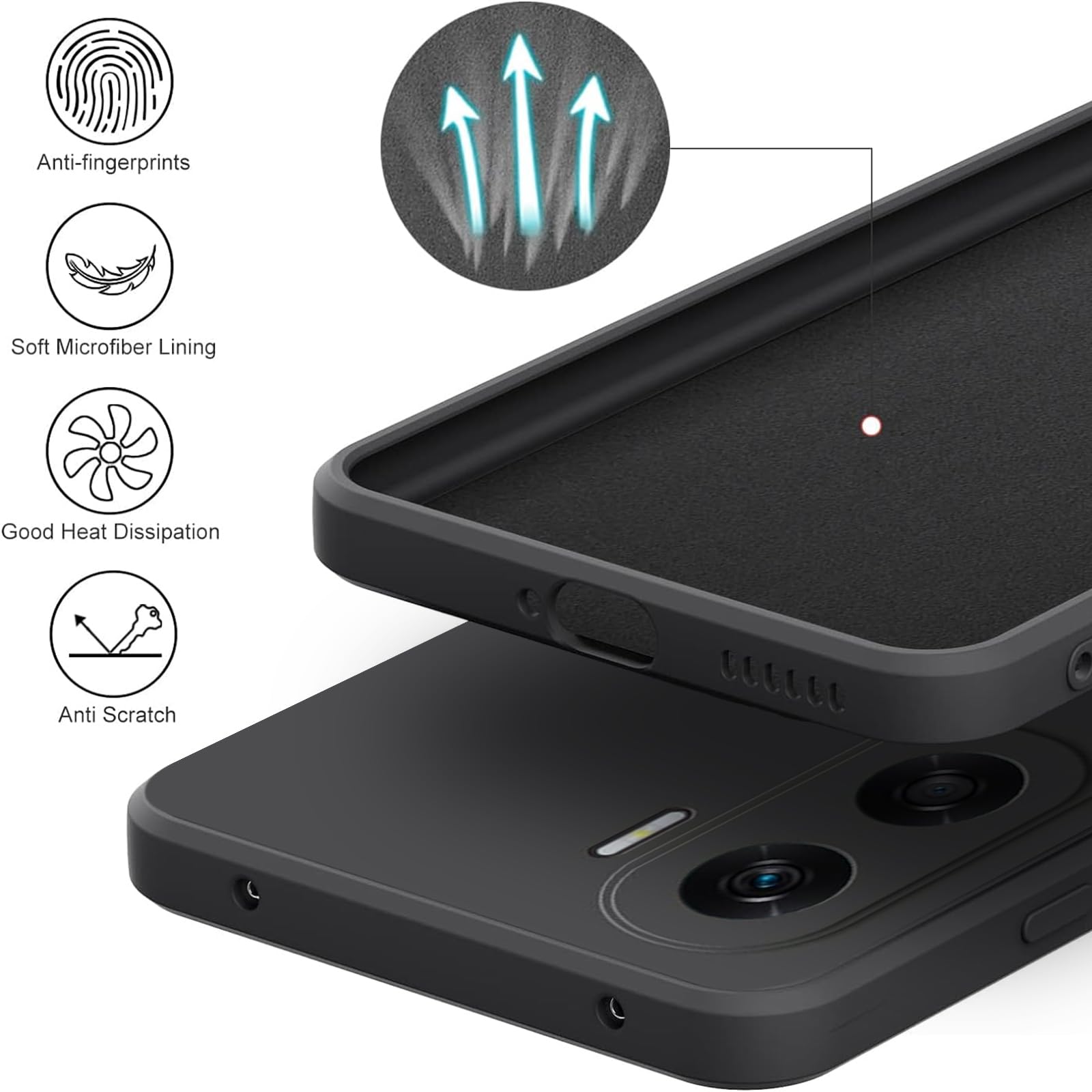 Ivoler Silikon-Hülle Für Honor 90 – Ultra Dünn, Stoßfest, Mit Kameraschutz, Matte Schwarz