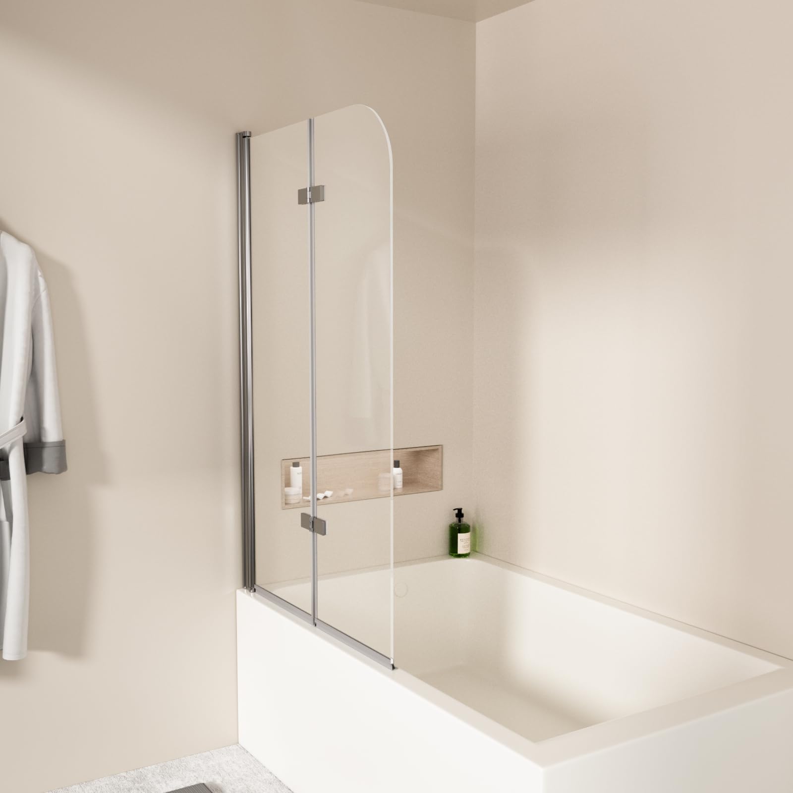 EMKE Mampara de ducha para bañera, 100 x 140 cm, accesorio plegable de 2 piezas, mampara de ducha para bañera, pared plegable de 6 mm, cristal de seguridad