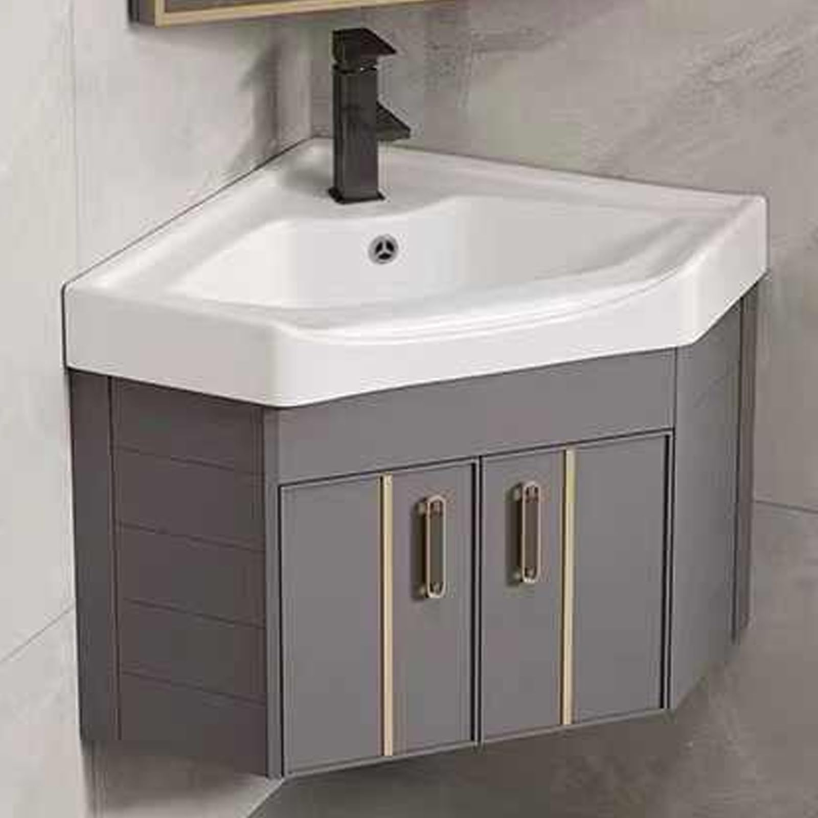 XBTGS Corner Bathroom Vanity Sink Combo, Small Wall Mount Corner Sink, with Bathroom Cabinet Freestanding Storage Vanity, Small Bathroom Sinks for Small Spaces,Grey-56cm/22in