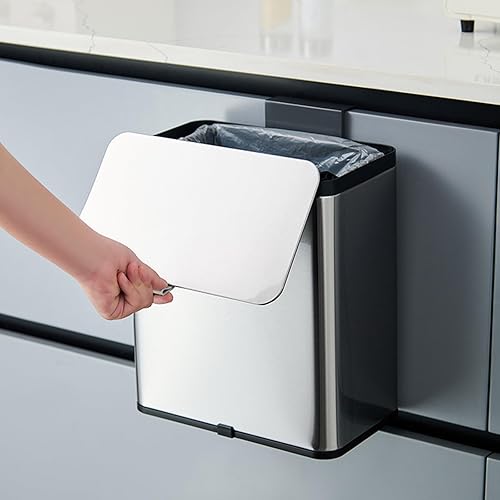 Miniatura 6 de SIDIANBAN Bote de basura colgante con tapa para puerta de armario de cocina, 0.8 galones/3L de acero inoxidable, cubo de basura de abono de cocina