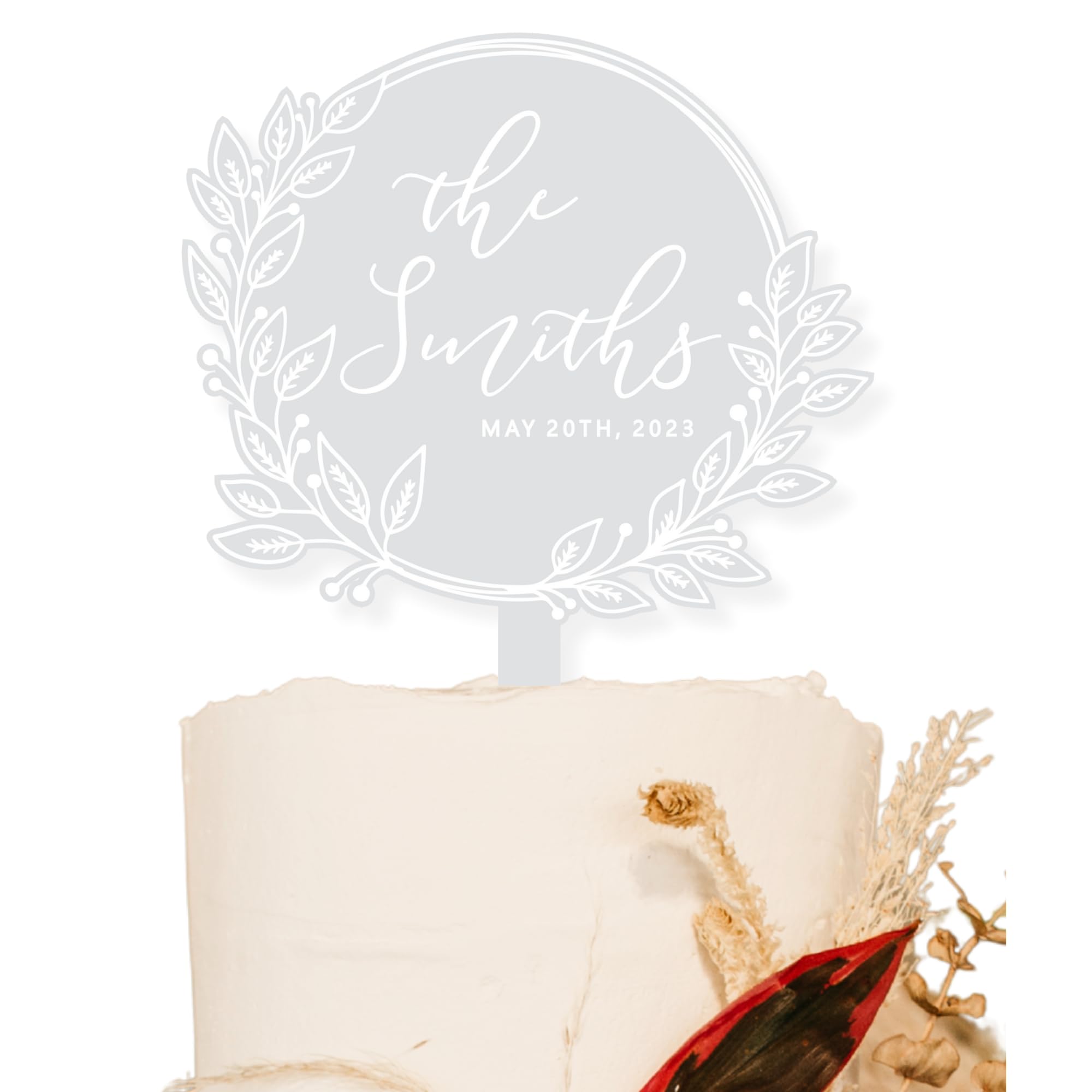 Customizable Floral Rattan Cake Topper - Rhombus Shape With Acrylic Monogram - Rustic Wedding & Birthday Decor - View #2
