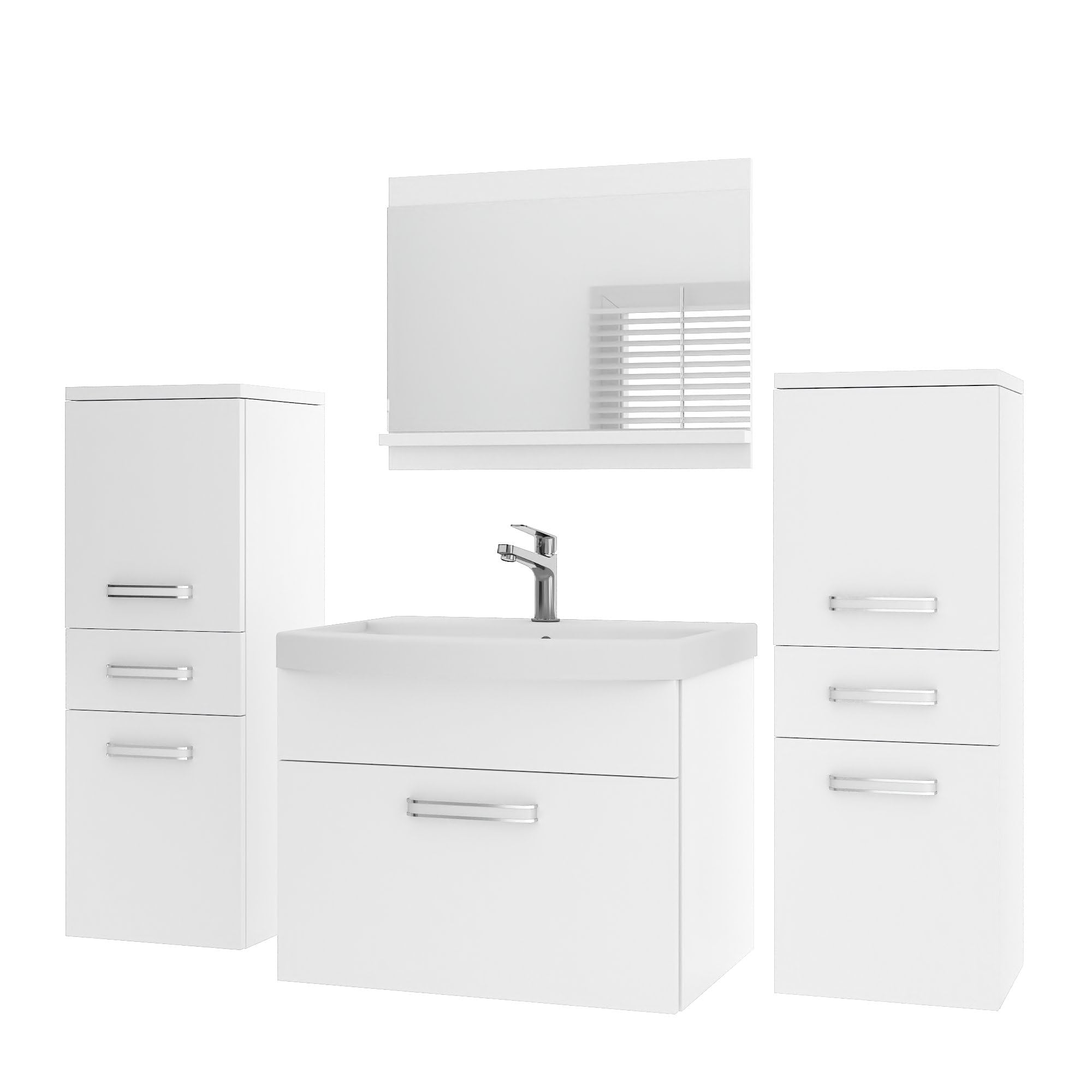 Belini PRIM4 Szafka łazienkowa pod umywalkę 120 cm biała matowa | Białe matowe meble łazienkowe, montaż ścienny, mechanizm soft-close, panel drewniany FSC, umywalka i lustro w zestawie
