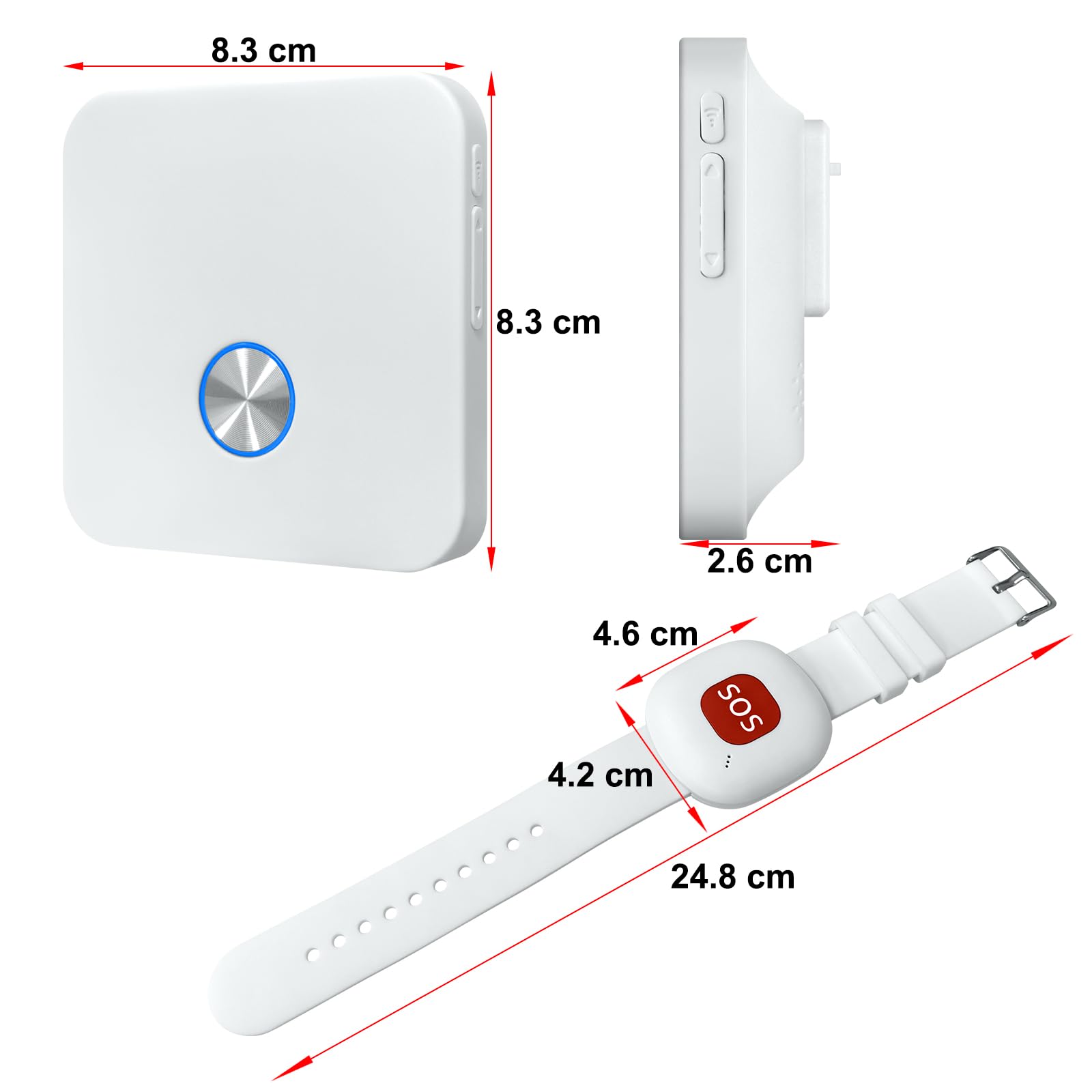 Bezprzewodowy mobilny alarm domowy z przyciskiem alarmowym na nadgarstek alarmowy, alarm paniki, ładowalny, dla osób starszych, dzieci niepełnosprawnych, w ciąży (1 do 2)