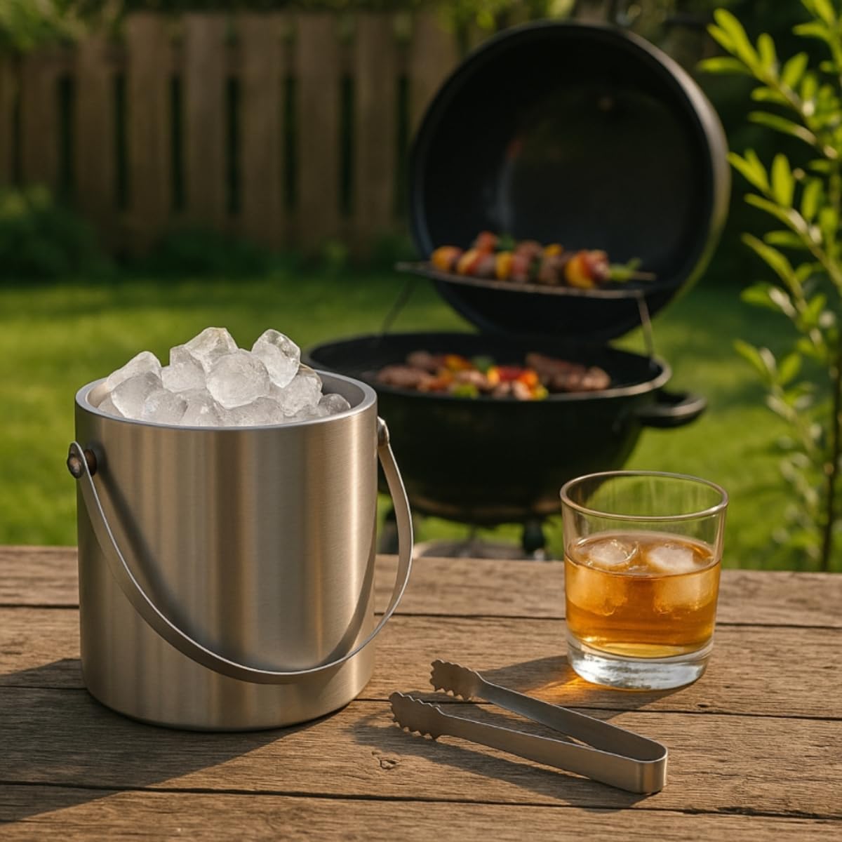 Edco Eindhoven B.V. Alpina Secchiello per Ghiaccio in Acciaio Inox, Ø 15,5 x 15,5 cm, Doppio Isolamento, con Coperchio e Manico, Contenitore per Ghiaccio da 670 g, per Feste, Barbecue e casa