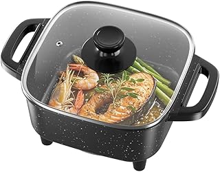 AORAN Electric Frying Pan with Lid, Multifunctional Electric Skillet for Frying, Grilling, Boiling & Cooking, Nonstick, Compact, Easy-to-Clean, Adjustable Temp Control Black