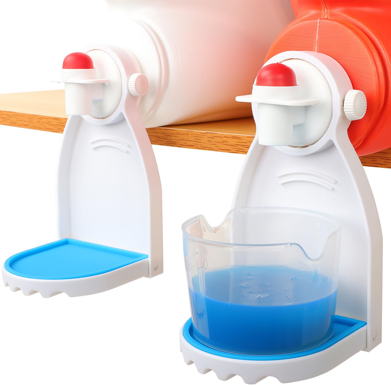 Laundry Detergent Cup Holder Drip Tray 2-Pack No-Mess Drip Catcher with Fixed Screw and Removable Silicone Mat Blue