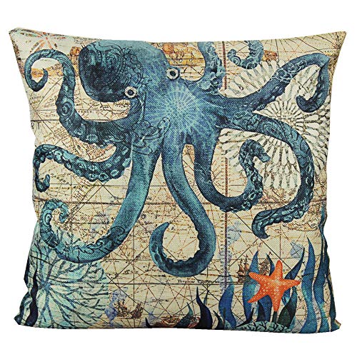 Vakado Mediterranean Nautical Outdoor Throw Pillow Covers Beach Coastal Sea Turtle Octopus Whale Seahorse Cushion Cases Decorative Summer Ocean Decor For Couch Patio Furniture 18X18 Inch Set Of 4 #TOP1