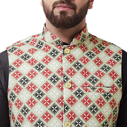 Image of SOJANYA (Since 1958 Men's Silk Blend Black Kurta Pyjama & Printed Nehrujacket Combo