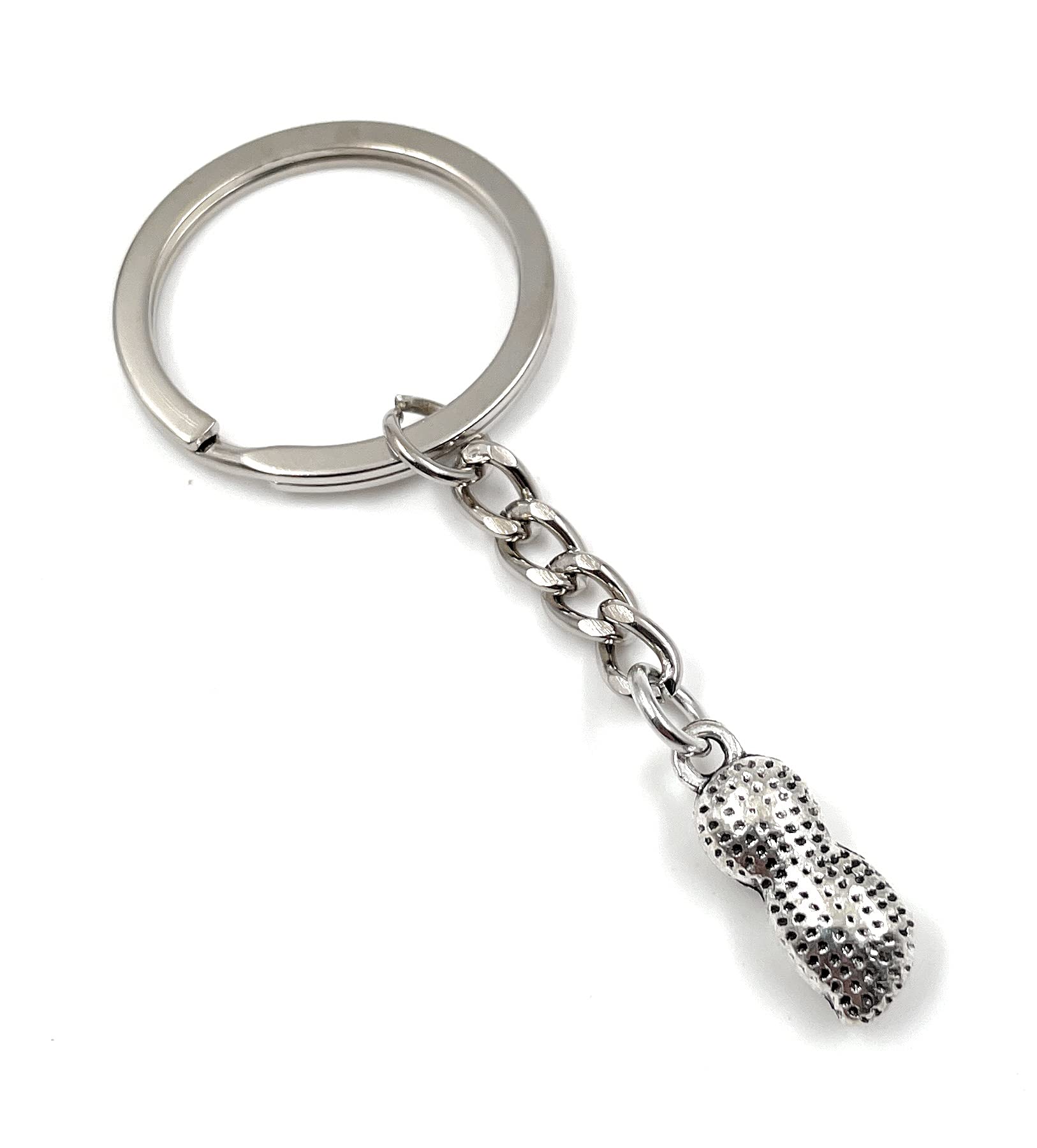Onwomania Peanut Nut Keyring Metal Lucky Charm in Aluminium Gift Box, Ideal as a Gift, silver, One Size